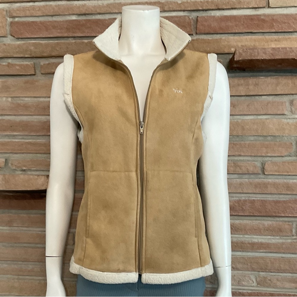 Shyanne Faux Suede Sherpa Vest Tan Large